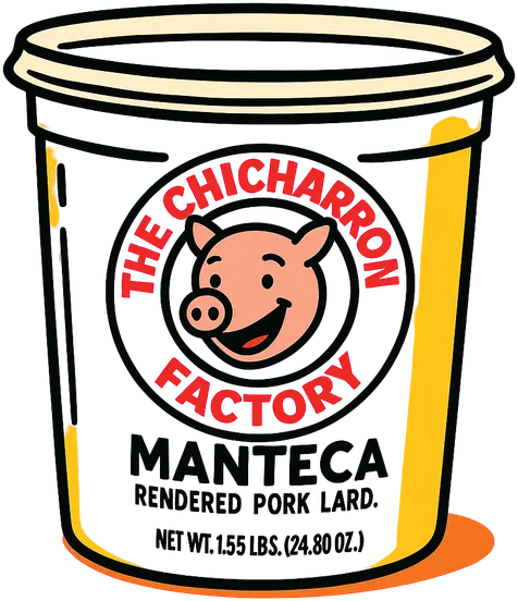 Tub of The Chicharrón Factory manteca, rendered pork lard, net weight 1.55 lbs